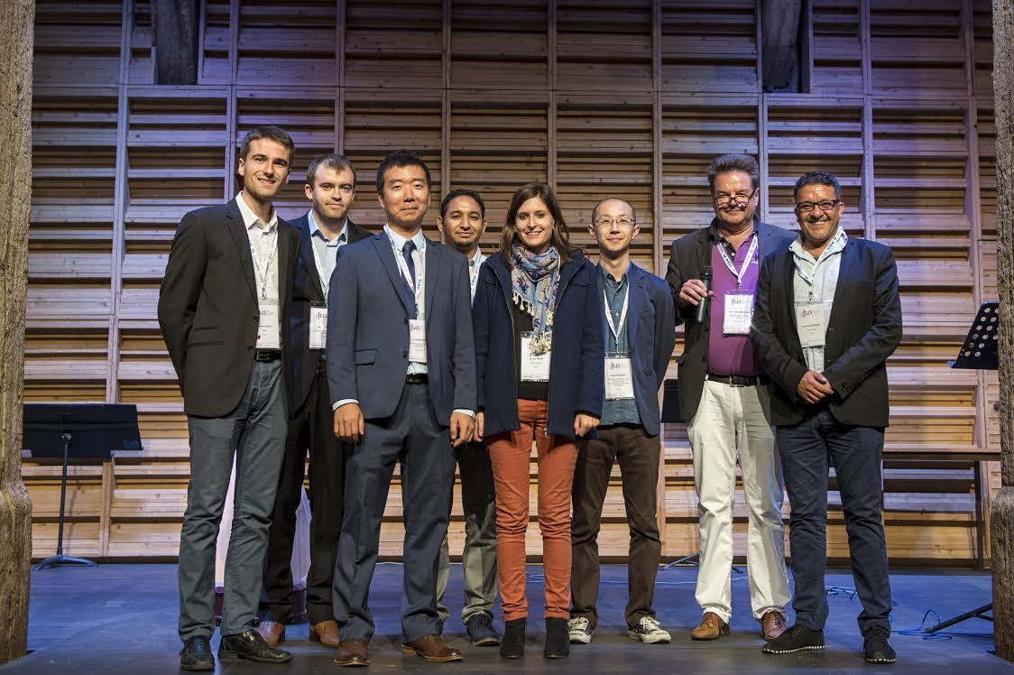 Six award winners (Jinwook-3rd from the left) with the Conference General Chair (Dr. Ayache Bouakaz, last from right) and Technical Chair (Dr. Ton van der Steen, second last from the right).